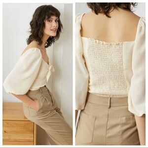 Willow Yellow Tie Blouse - S / LightYellow j ing